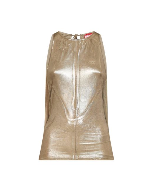 DIESEL Natural Metallic Stretch Jersey T-Dyvyny Top
