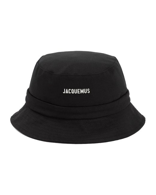 Jacquemus Cotton Logo Plaque Drawstring Bucket Hat in Black | Lyst