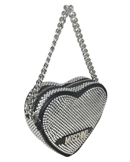 Moschino Metallic Heart Embellished Chain Shoulder Bag