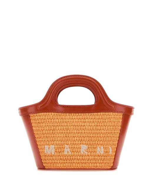 Marni Orange Two-Tone Leather And Straw Micro Tropicalia Summer Handbag
