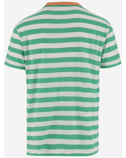 Ralph Lauren Green Cotton T-Shirt With Striped Pattern And Logo for men