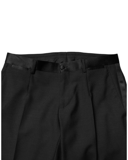 Dolce & Gabbana Black Wool Mid Waist Dress Trousers Pants Virgin Silk Polyester for men