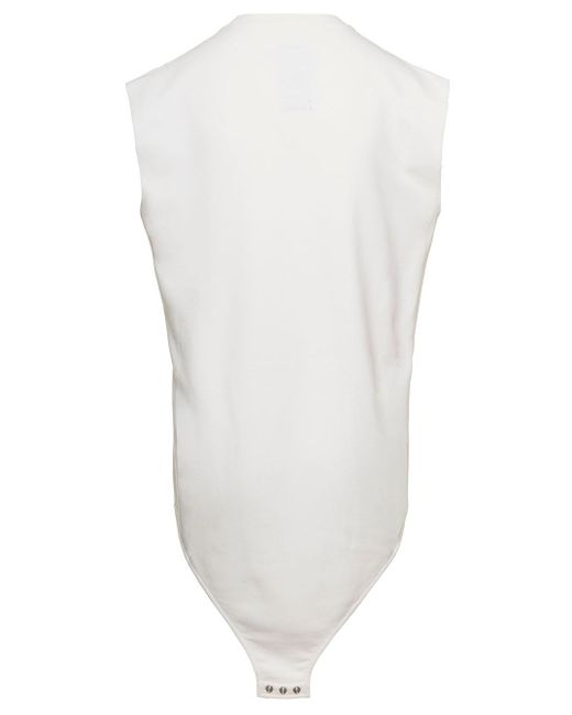 Rick Owens White 'Sl Body' Long Tank Top With Pentagram Embroidery And A Six Snap Closure Hanging