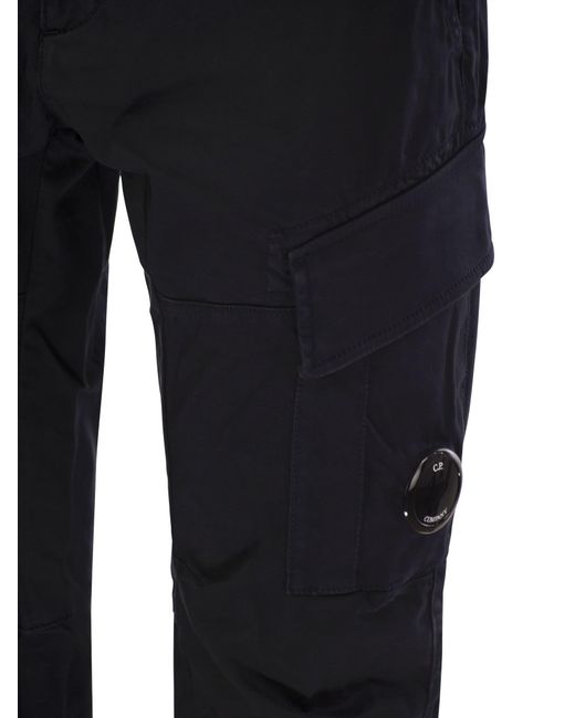 C P Company Blue Frosted Stretch Cotton Cargo Trousers for men