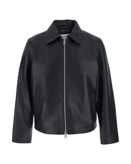 sunflower Black Short Leather Jacket With Collar And Pockets, Leather for men