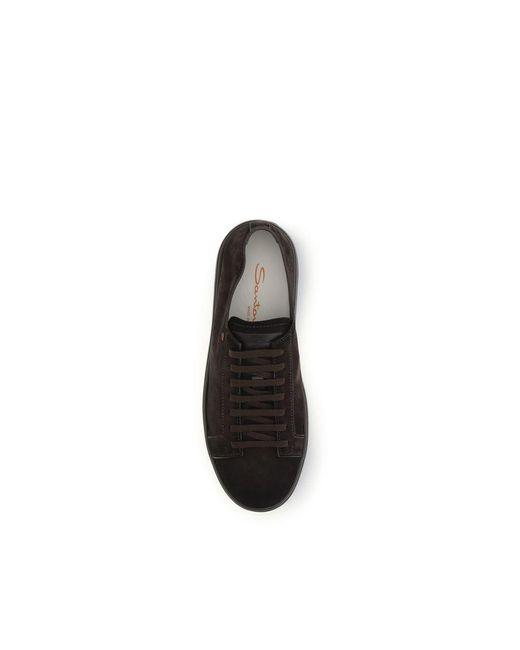 Santoni Black Calf Leather Bos Taurus Sneakers for men