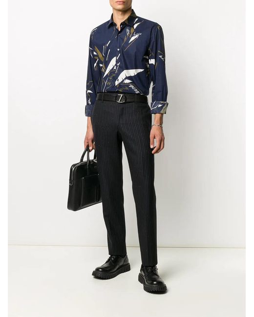 Ferragamo Black Pinstriped Straight-Leg Trousers for men