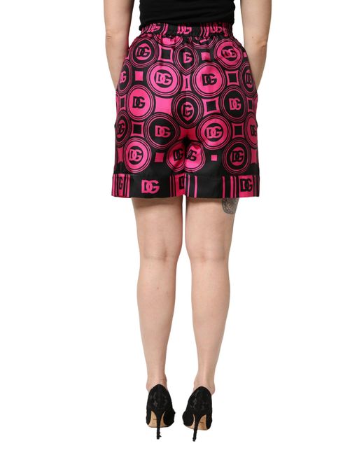 Dolce & Gabbana Red Fuchsia Silk Logo Elastic Waist Shorts