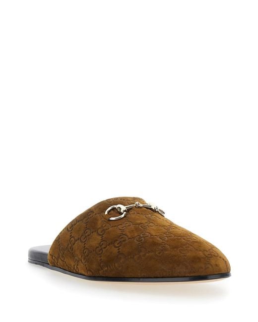 Gucci Brown Mule With Horsebit And Gg Motif Calf for men