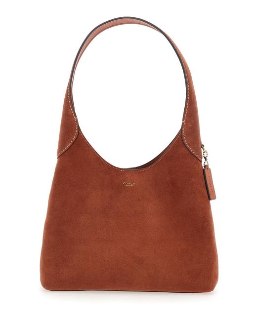 COACH Brown Shoulder Bag Suede Brooklyn 28 With Leather Details For Cow