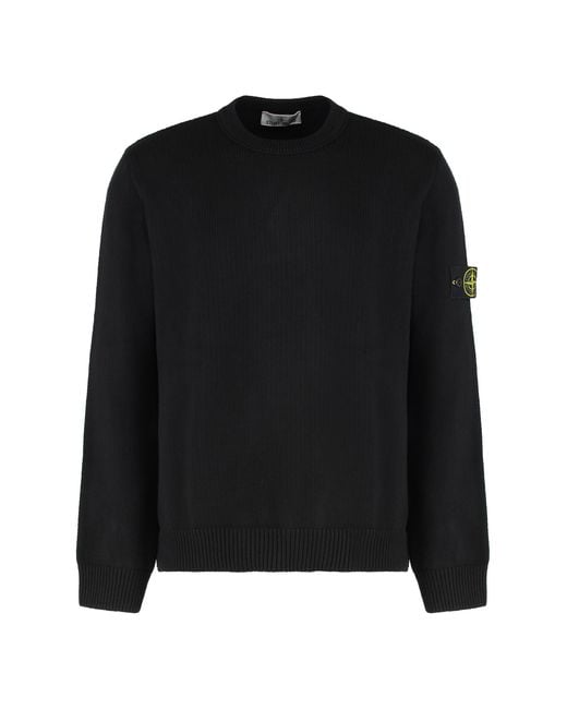 Stone Island Black Crew Neck Cotton Sweater Sweatshirts for men