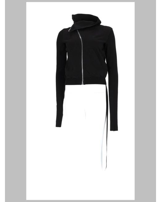 Rick Owens Black Sweatshirt Mountain Asymmetric Zip Cotton Sweatshirts