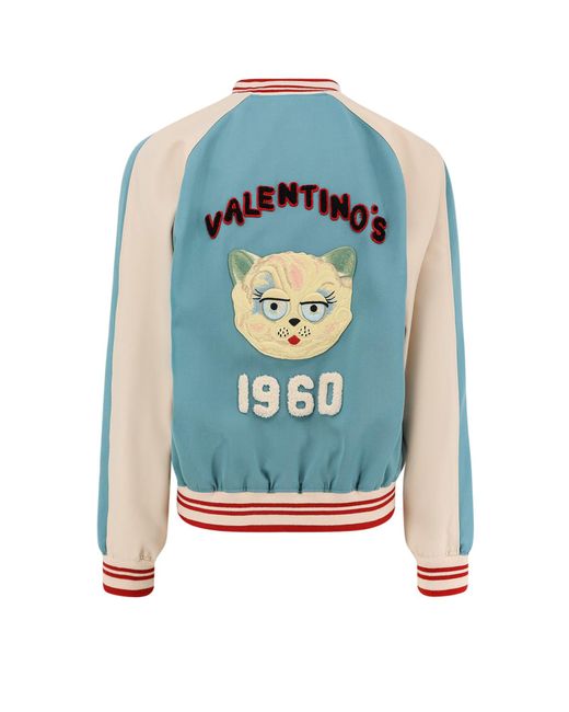Valentino Blue Le Chat De La Maison Virgin Wool Bomber Jacket for men