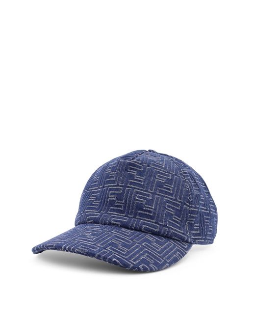 Fendi Blue Ff Jacquard Denim Baseball Hat for men