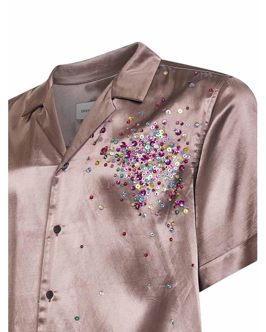 Dries Van Noten Pink Old Rose Viscose Blend Firework Sequin-Embellished Bowling Shirt for men