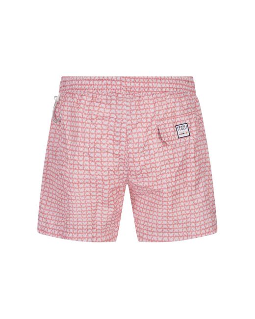 Fedeli Pink Swim Shorts With Crab Pattern for men