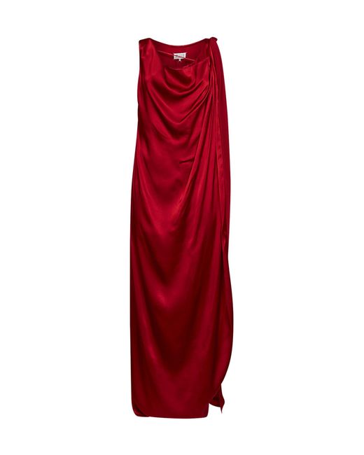 Maison Margiela Red Dark Satin Draped Maxi Dress
