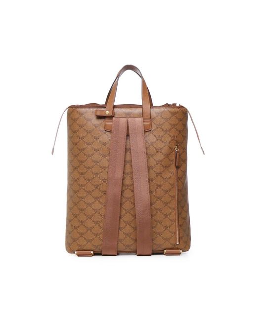 MCM Brown Himmel Lauretos Backpack With Drawstring Closure And Natural Nappa Leather Finishes