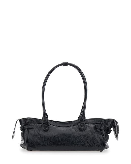 Balenciaga Black Shoulder Bag Le City East West Leather
