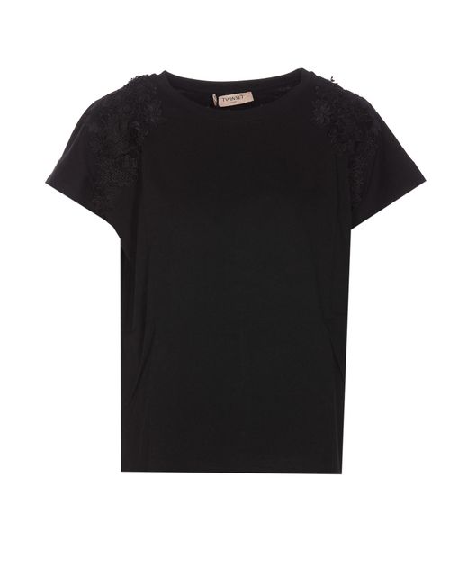 Twin Set Black T-Shirt With Lace Details