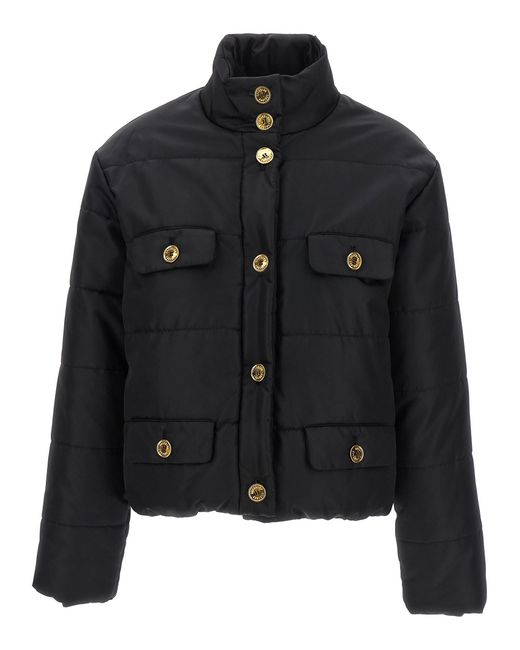 Moschino Black Padded Down Jacket With Logo Button Closure