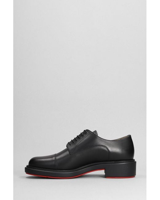 Christian Louboutin Gray Urbino Lace Up Shoes In Black Leather for men