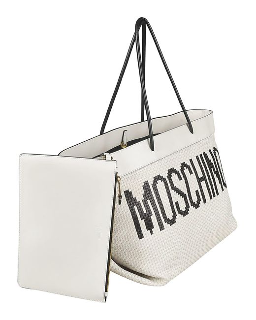 Moschino Natural Logo Printed Braid-detailed Tote Bag