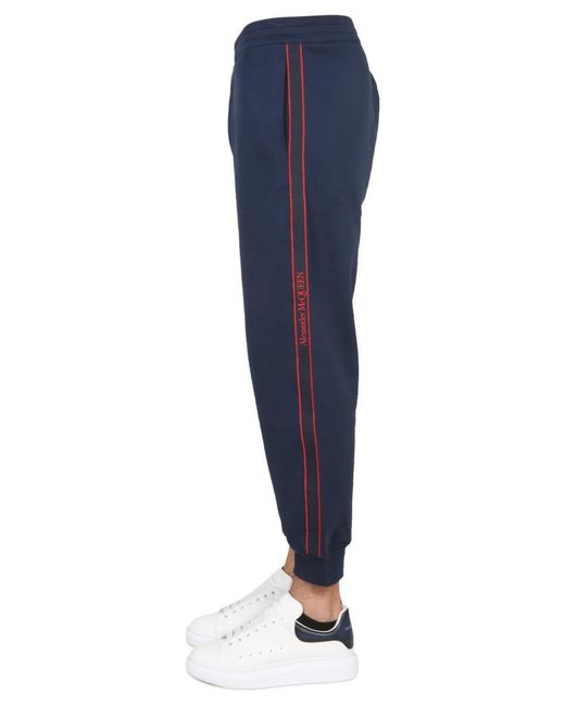 Alexander McQueen Blue Jogging Pants With Selvedge Logo Band for men