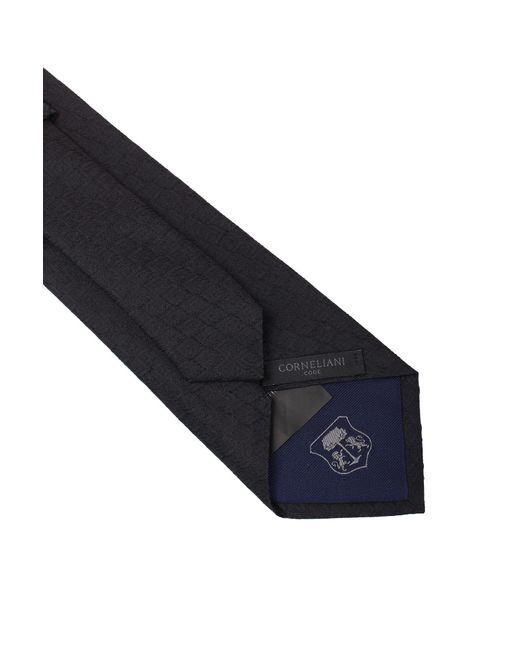 Corneliani Blue Black Silk Blend Tie for men