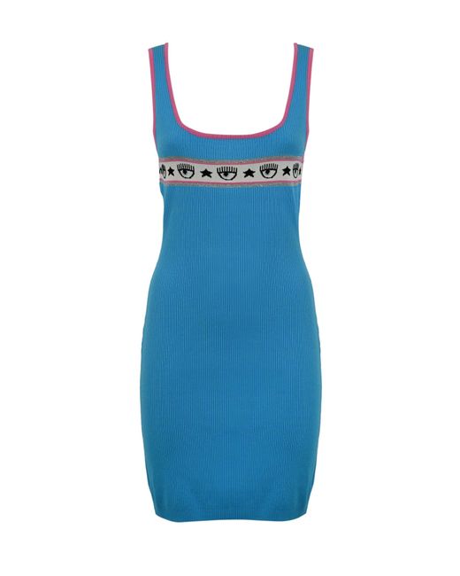 Chiara Ferragni Cotton Logomania Ribbed Dress in Blue | Lyst
