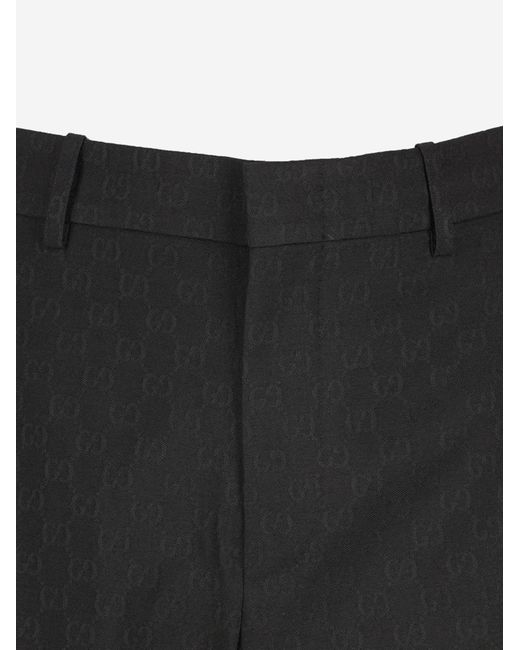 Gucci Black Gg Patterned Wool Blend Trousers for men