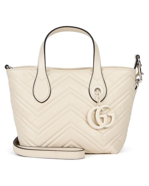Gucci Natural Handbag Gg Marmont Mini Chevron Calf Skin Handbags