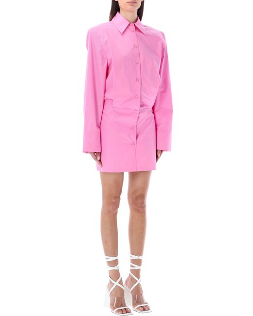 The Attico Pink Margot Mini Shirt Dress