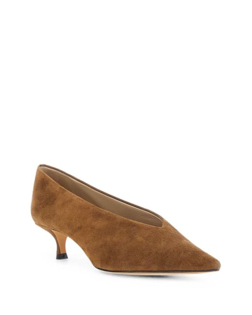 Le Monde Beryl Brown Mocha Suede Babouche Kitten Heel Pointed Pumps With Kitten Heel.<Br