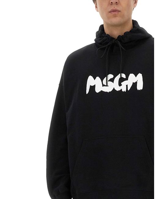 MSGM Black Hoodie Cotton Sweatshirts for men