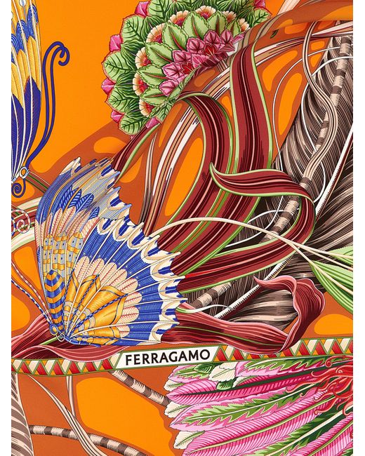 Ferragamo Orange 'Giada' Print Scarf