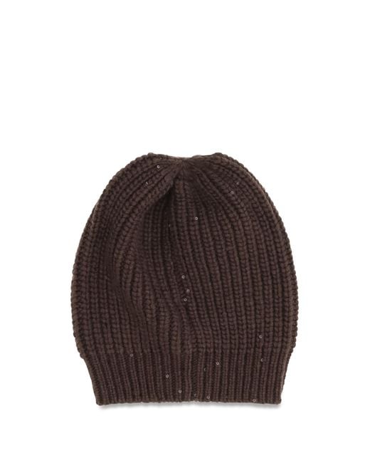 Brunello Cucinelli Brown Cashmere Beanie Hat Silk; Kashmir/Capra Hircus E Hairbands