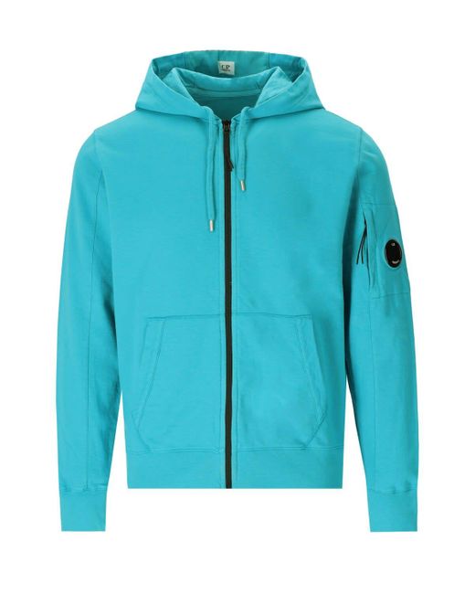 C P Company Blue Light Fleece Turquoise Zipped Hoodie for men