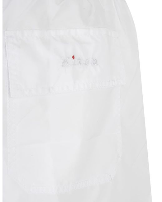 Kiton White Logo-embroidered Drawstring Swim Shorts for men