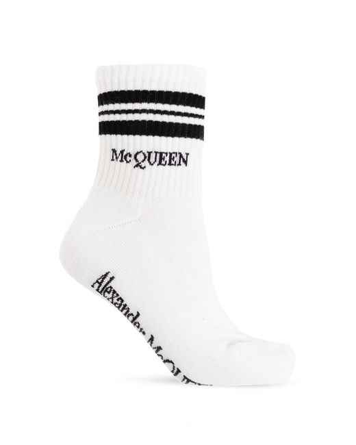 Alexander McQueen White Cotton Socks With Logo,
