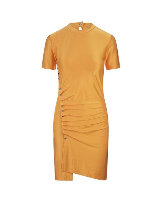 Rabanne Orange Drapé Pression Mini Dress