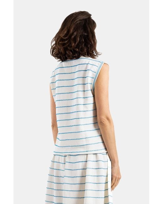Bielo White Wavy Striped Knit Tank Top Ecru And Gilet