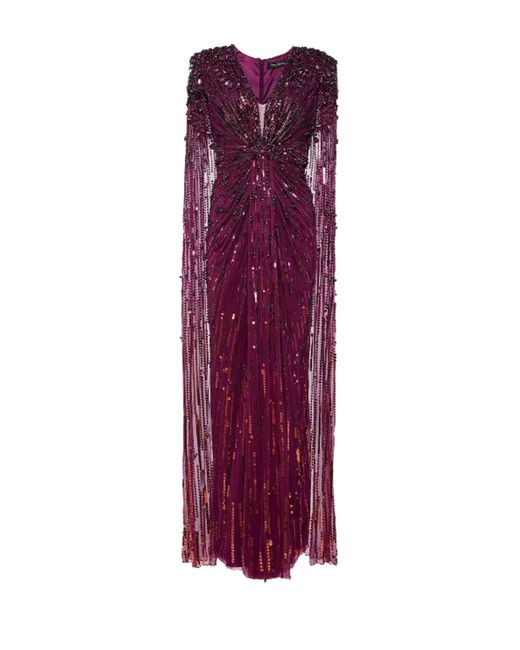 Jenny Packham Purple Lotus Cape-effect Embellished Sequined Tulle Gown