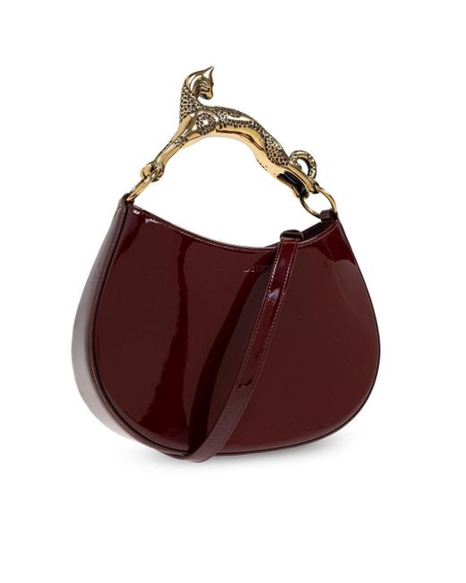 Lanvin Red Curve-Edged Small Cat Handled Tote Bag