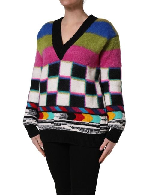 Dolce & Gabbana Black Stripes V-Neck Pullover Sweater Clothing