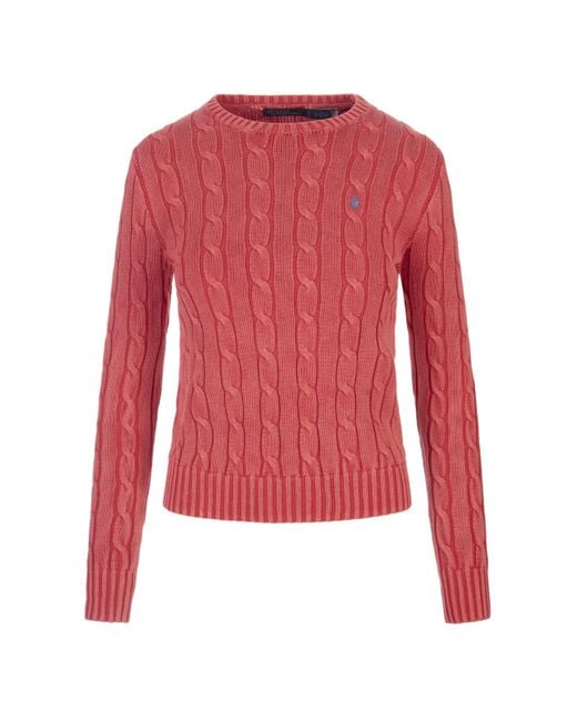 Polo Ralph Lauren Red Coral Cable Cotton Sweater