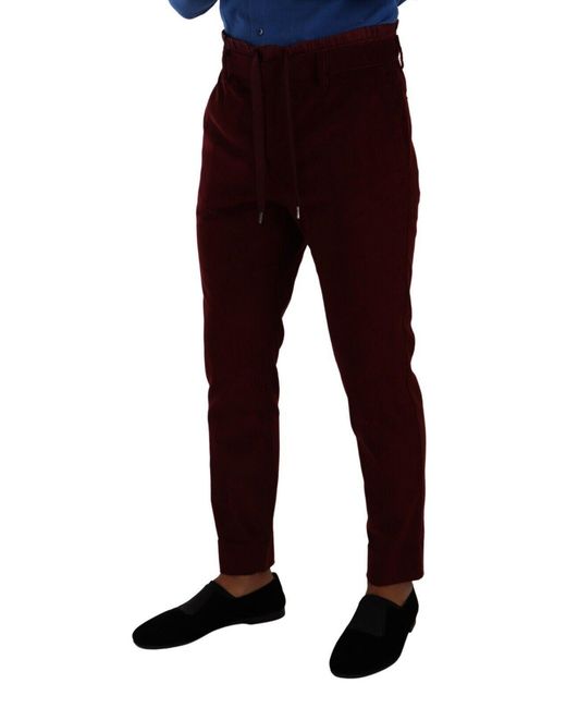 Dolce & Gabbana Multicolor Bordeaux Velvet Formal Trouser Dress Pants for men
