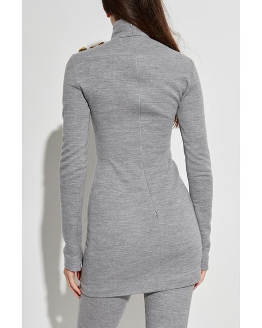 Balmain Gray Dress With A Stand-Up Collar