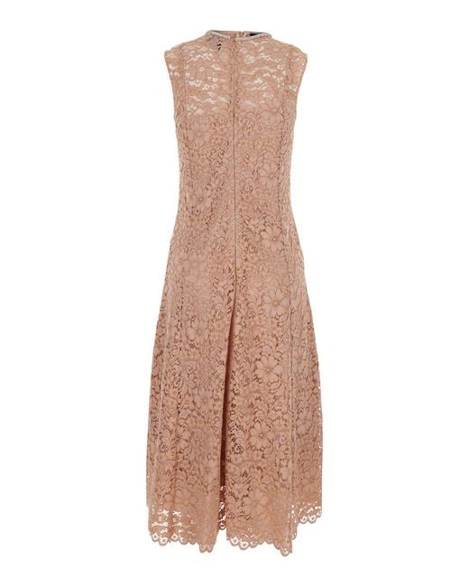 Le Plain Natural Long Dress With All-Over Lace Detail