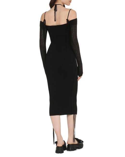 ANDREADAMO Black Ribbed Knit Dress Viscose